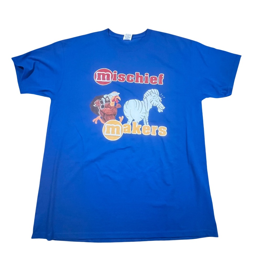 Mischief Makers Graphic T-Shirt Mens XL Royal Blue Short Sleeve Cotton Blend Tee